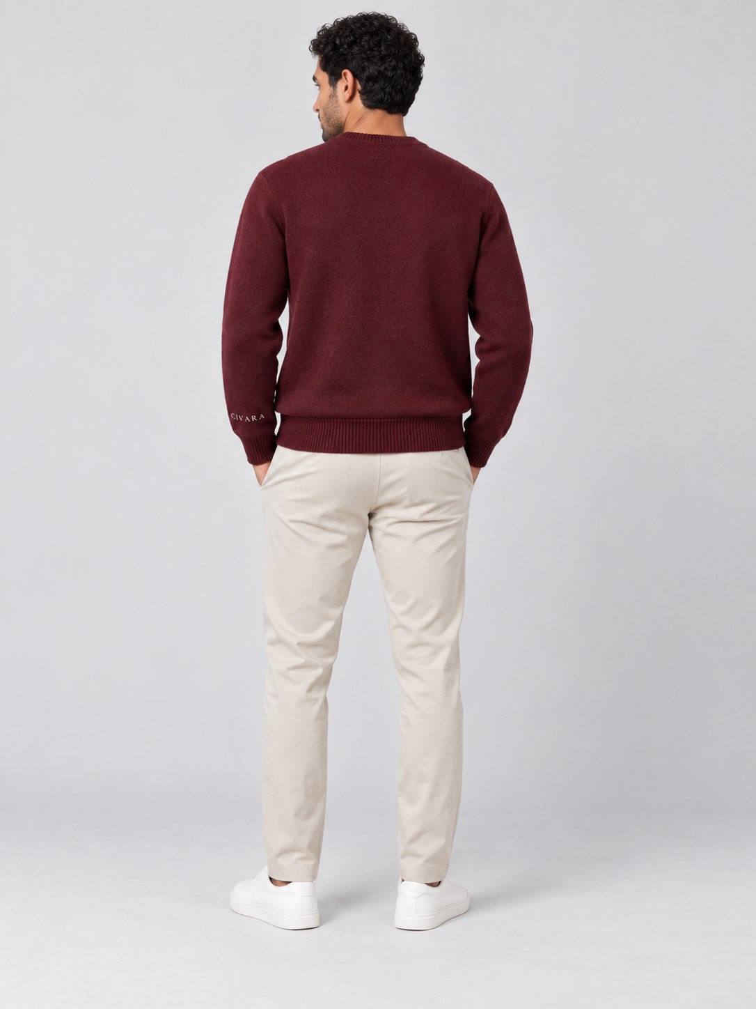The Sceptre Crew from behind, showing the shoulder and hem.